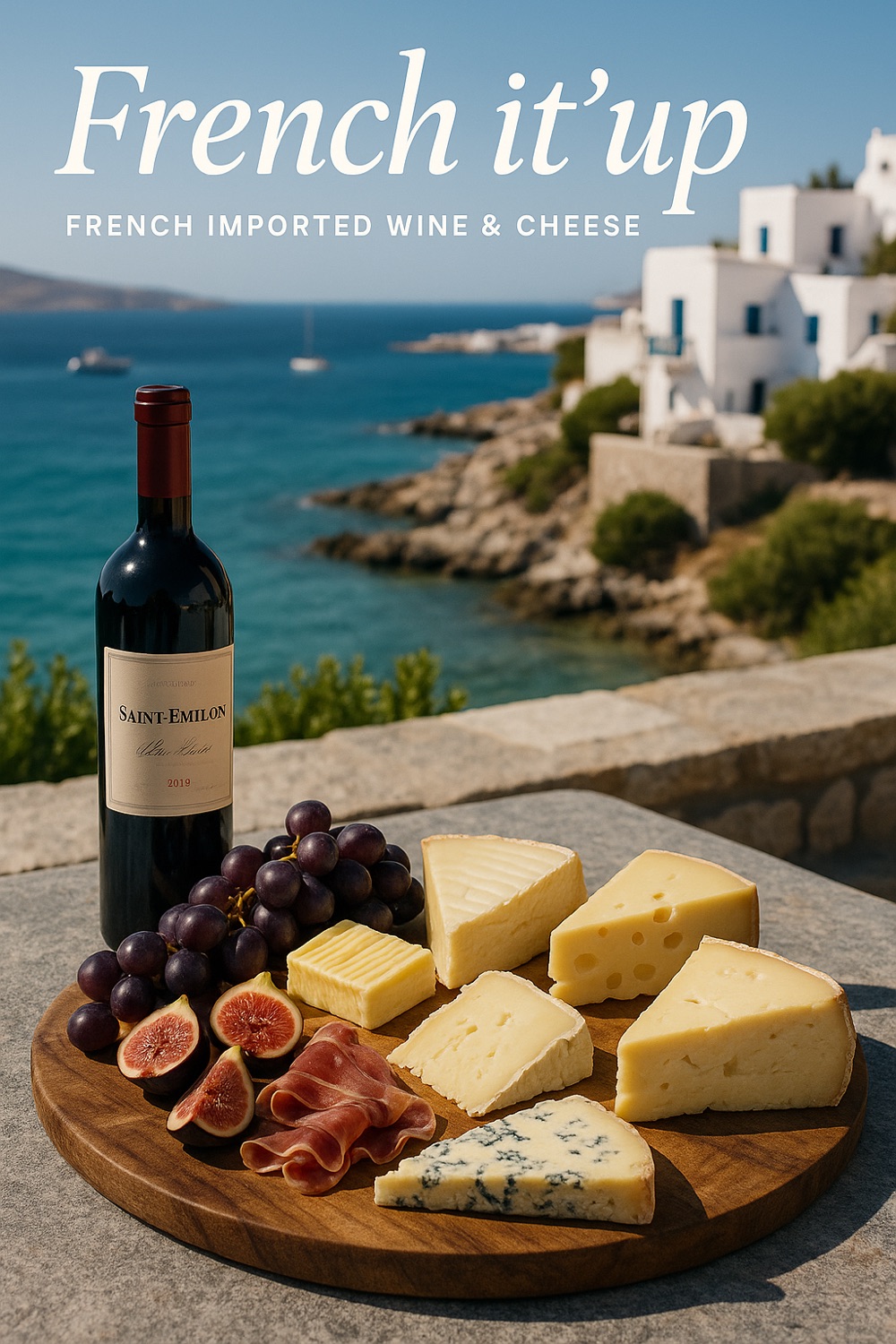 Plateau et vin face à la mer